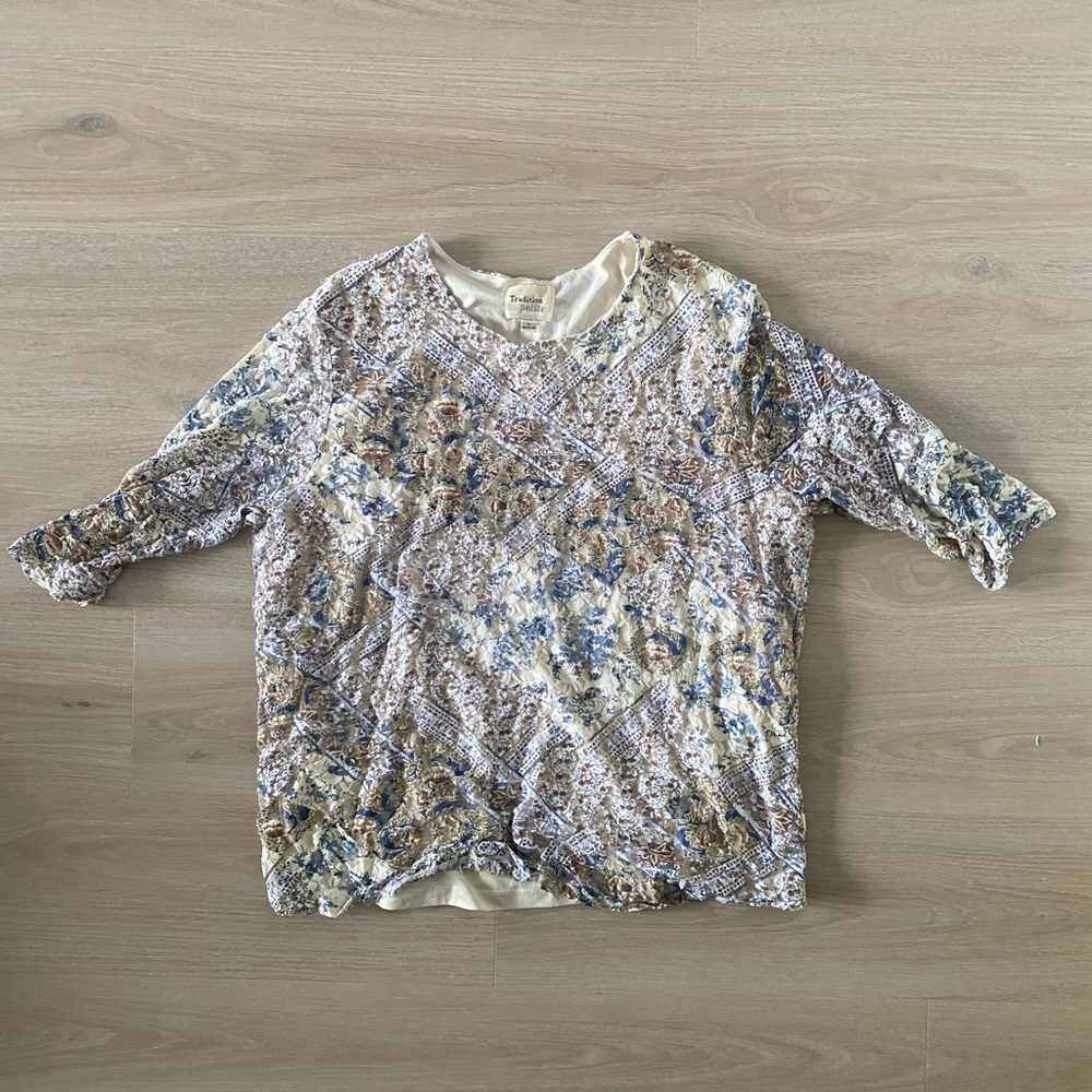 Womens Vintage Quilted Patchwork Floral Sweatshirt - Blue/Cream Size XXL